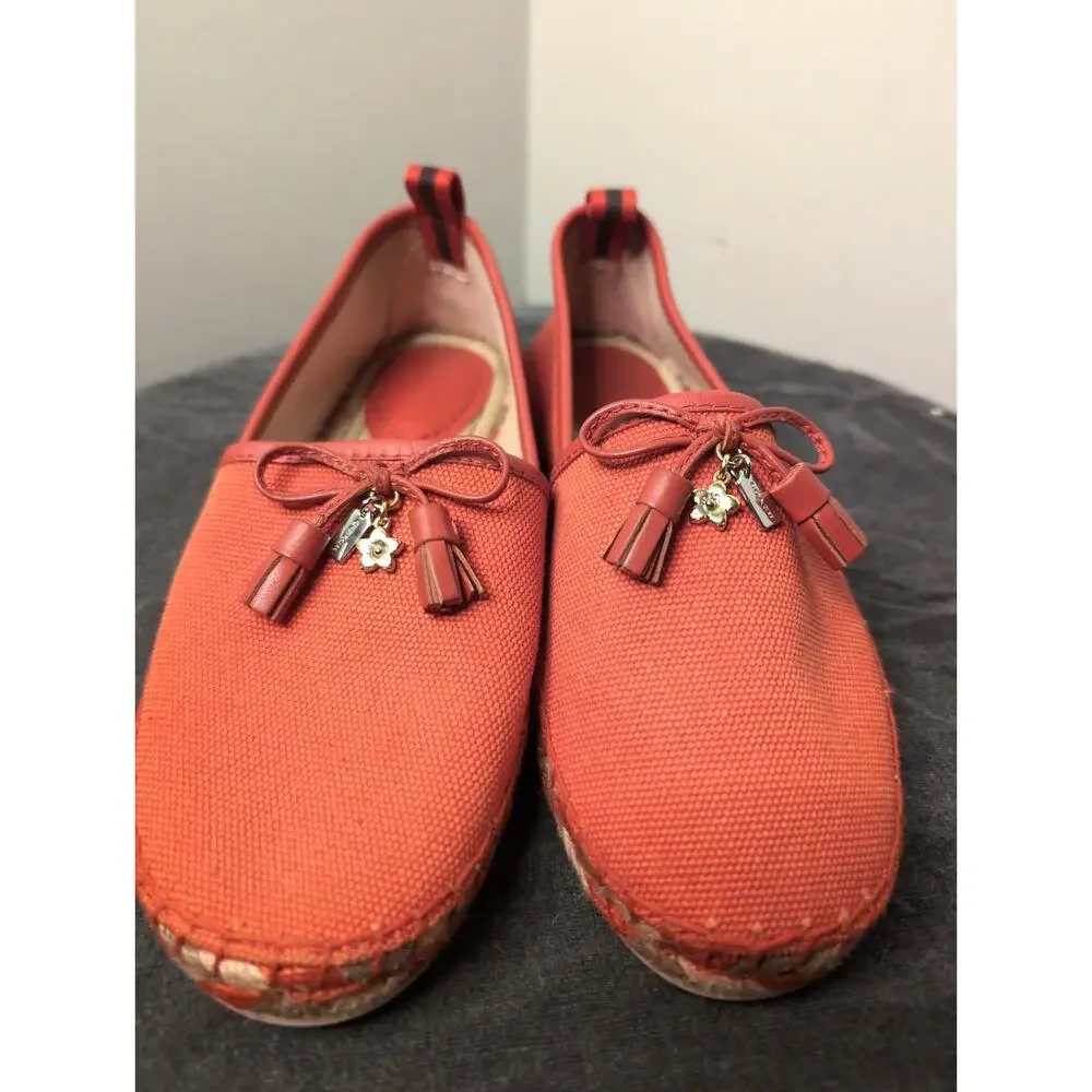 Coach Madison Tassel Bow Espadrille Flats Designer Orange NWOT 5.5